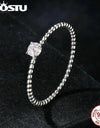 Simple Round Moissanite Beads Ring Women 925 Sterling Silver Diamond Cut Stackable Rings