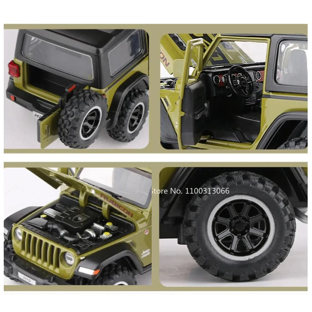 1/32 Wrangler Alloy Diecast Car Models Toy 1941 Rubicon Metal Off-Road Vehicles with Sound Light Car Toys for  Boys