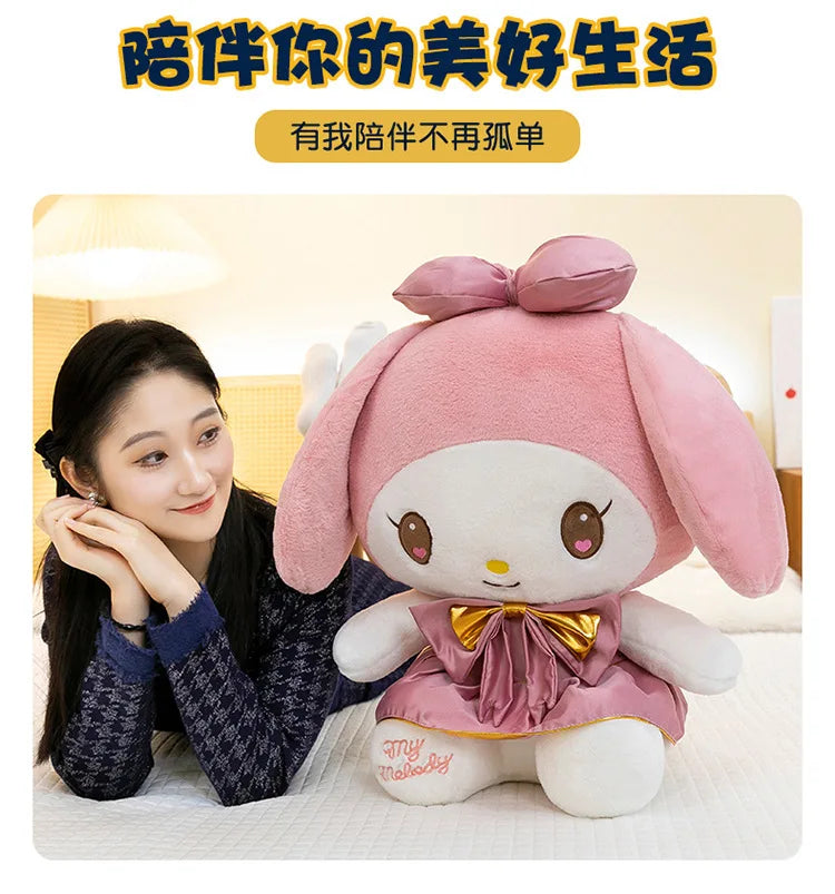 Kawaii Kuromi Plush Toy Melody Stuffed Doll Sanrio My Melody Dress Gift for Kids Birthday Xmas Girls Bedtime Pillow Wholesale