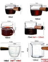50/75/100/140ml Wood Handle Glass Espresso Measuring Cup Single Mouth Milk Jug Coffee Supplies Clear Kitchen Measure Mug