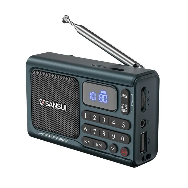 SANSUI F77 Wireless Bluetooth Speaker Gift for Elderly Portable FM Radio with TF Playback Voice Recorder Digital Music Play TF