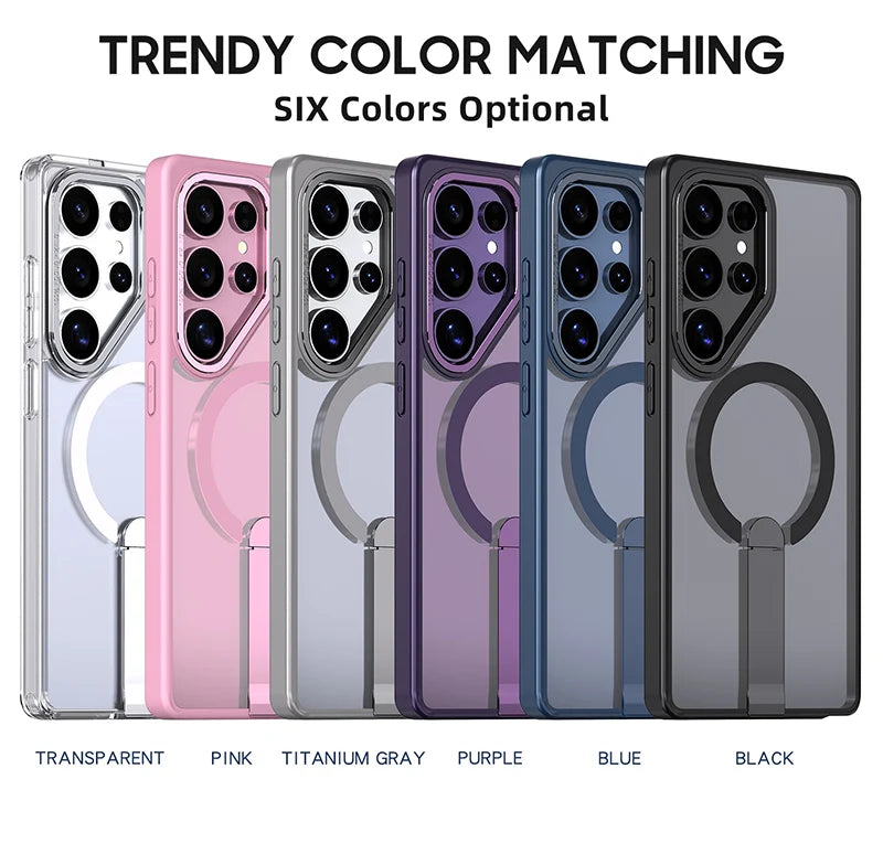 For Magsafe Metal Bracket Bumper Phone Case For Samsung S25 Ultra S23 S24 Ultra Plus FE Soft TPU Border Hard PC Back Cover