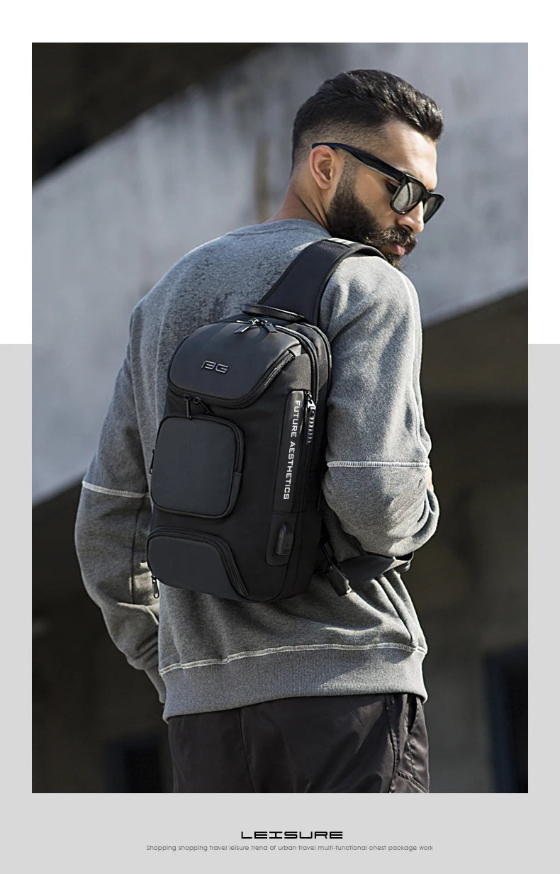 Anti-theft Chest Bag Shoulder Strap USB Rechargeable Crossbody School Gym Pack, Men Sports Waterproof Shoulder Bag