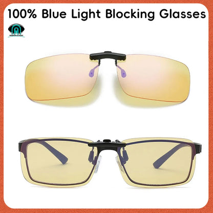 Clip 100% Blue Light Blocking glasses Red Lens ,Orange Lens Anti fatigue Detachable Lens Gaming Glasses Computer Eyeglasses