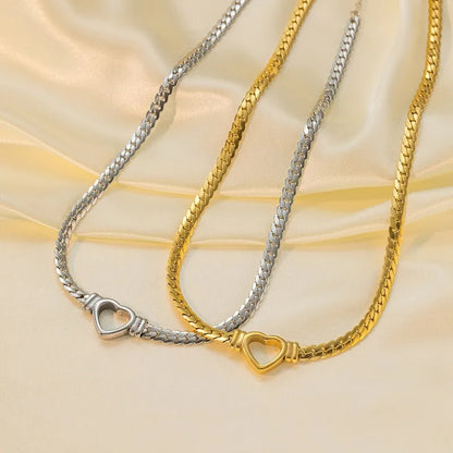 Cuban Link Heart Chain Necklace For Women Gold Plated Stainless Steel Waterproof Necklaces Bracelet 45 cm