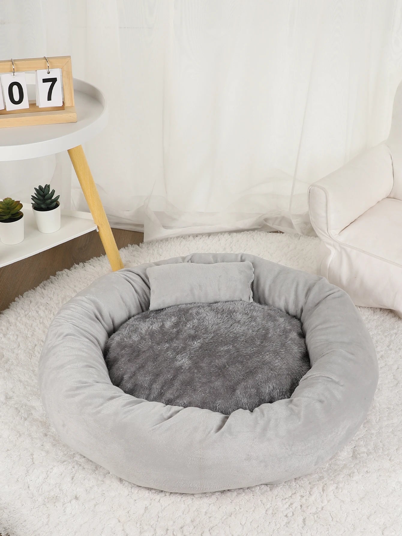 Washable Plush Pet Bed Sofa Gray for Dogs and Cats