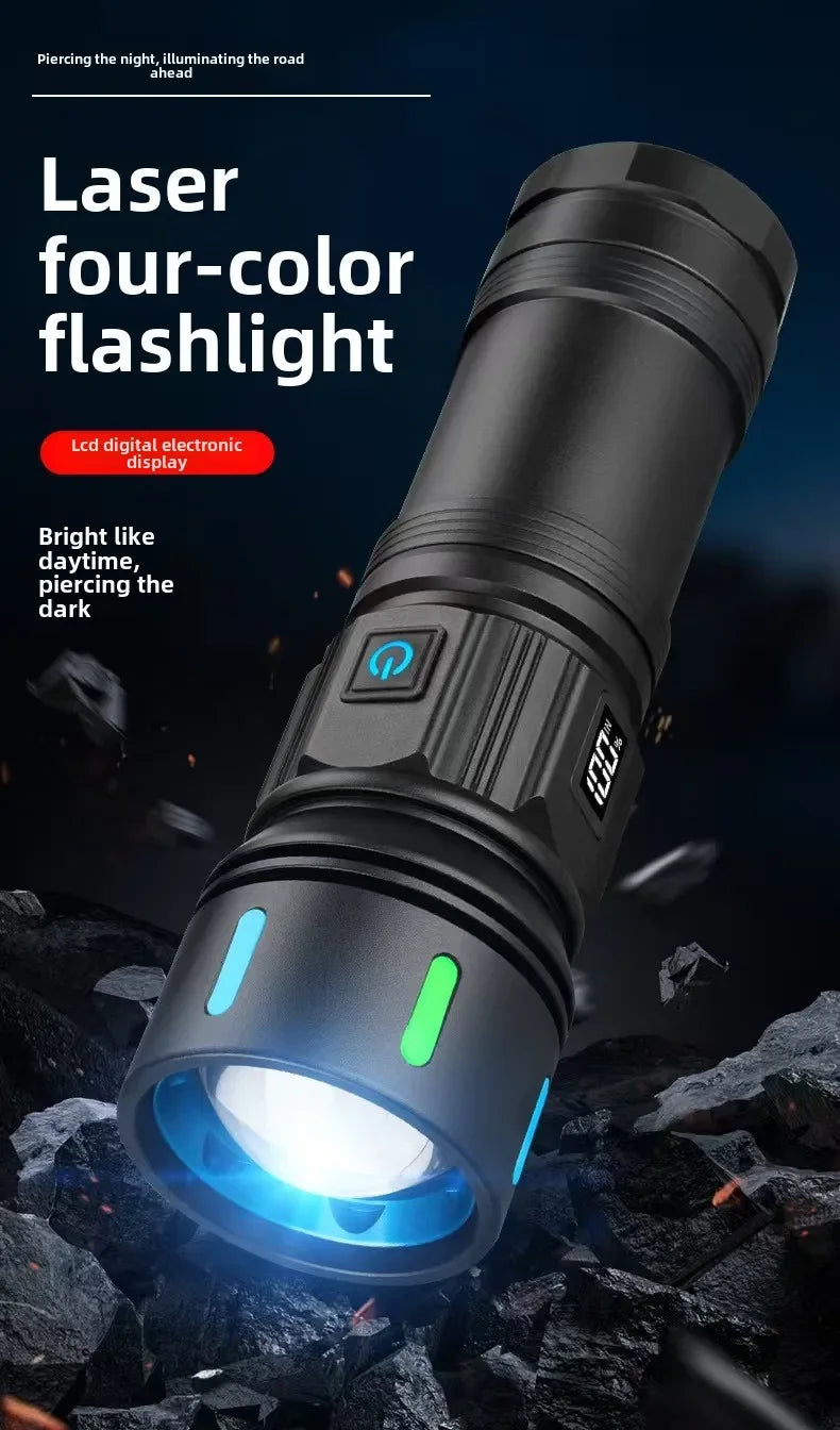 High Power 4 LED Light Source Rechargeable Tactical Flashlight with Zoom Waterproof Aluminum Alloy Camping Lantern