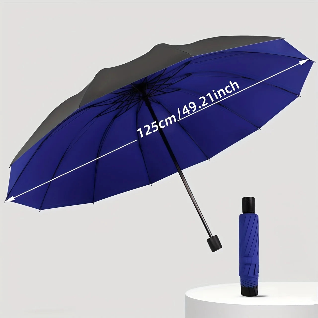 Large Reverse Folding Umbrella 125cm Diameter 12 Rib Wind Resistant Leather Cover Family Travel Umbrella
