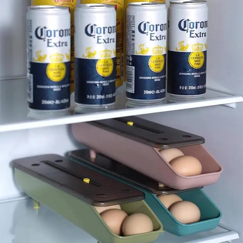 Automatic Rolling Egg Storage Box – Plastic Refrigerator Egg Holder Tray Kitchen Storage Container
