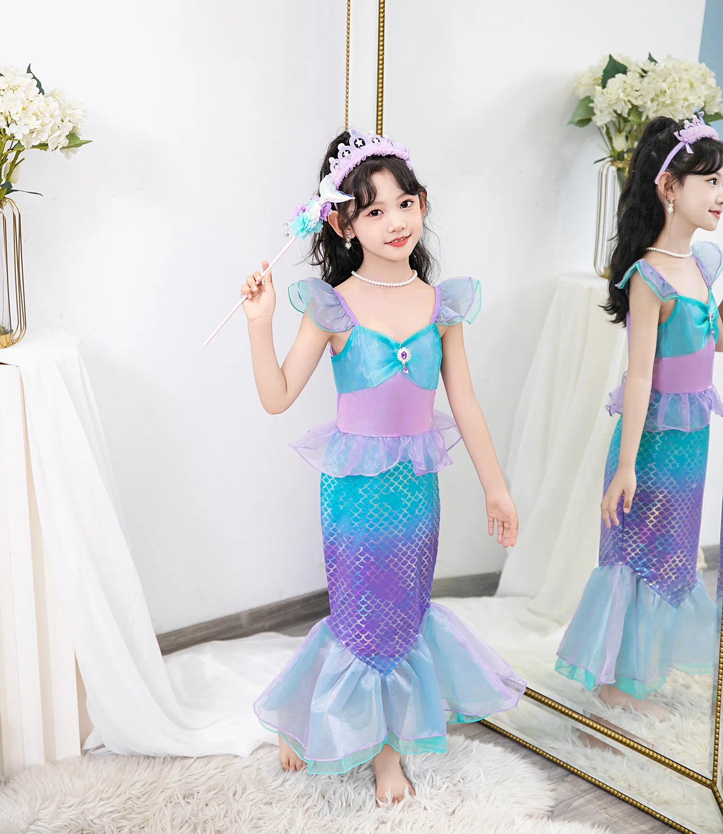 Little Mermaid Costume For Girl Ariel Dress Kids Birthday Halloween Carvinal Party Dresses Cosplay Clothes Children Prom Gown
