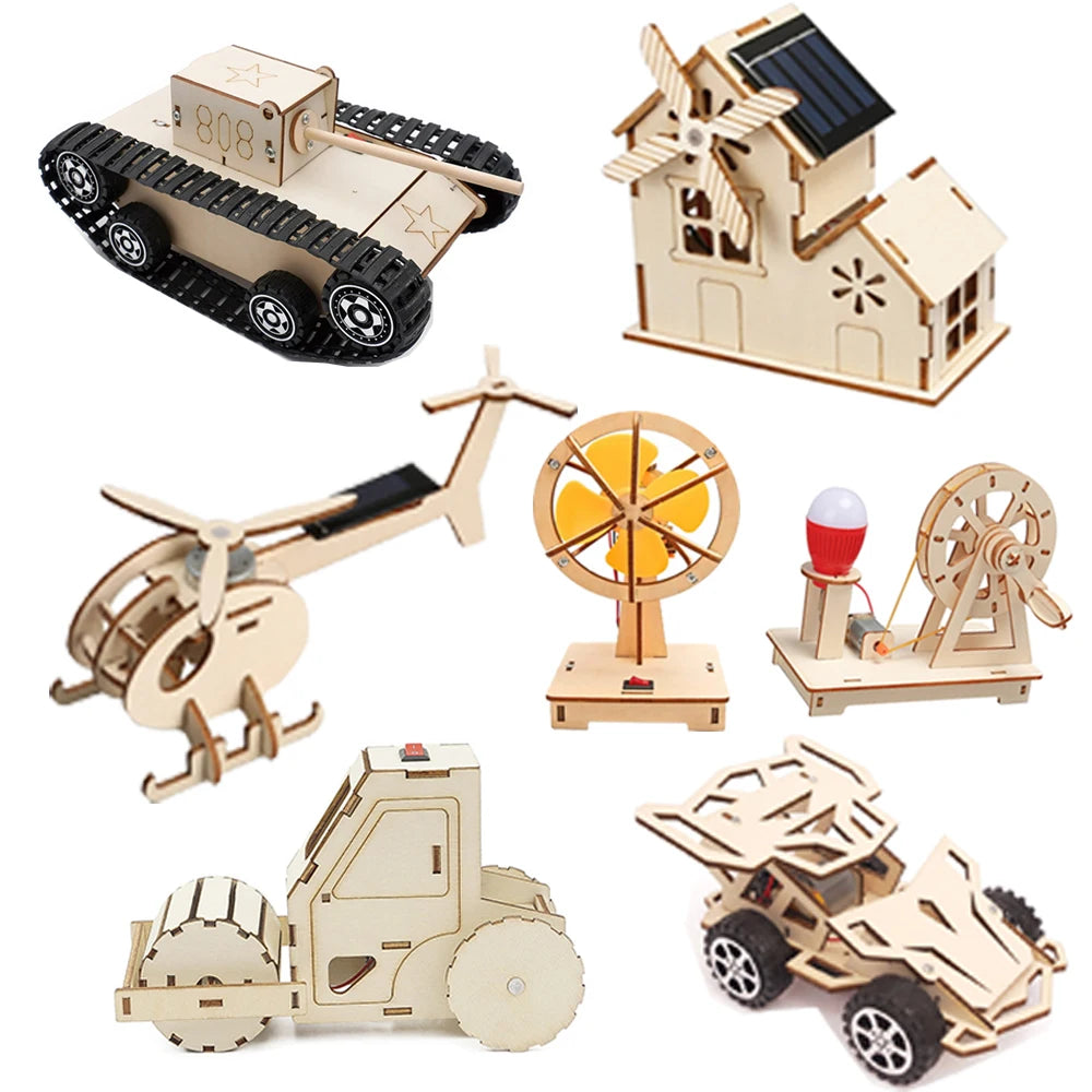 DIY Science Toys Wooden Puzzle Assembled Model Aviation Satellite Fan Solar Energy Science Discovery STEAM Education