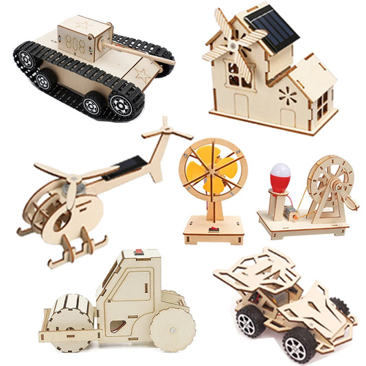 DIY Science Toys Wooden Puzzle Assembled Model Aviation Satellite Fan Solar Energy Science Discovery STEAM Education