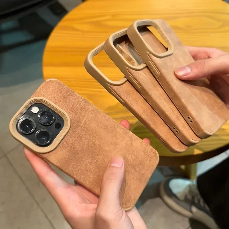 Luxury Matte Lambskin Faux Leather Phone Case For iPhone 17 16 Pro Max Air 15 14 Plus Shockproof Cover