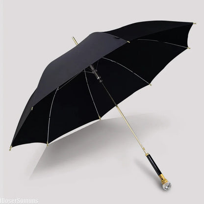 Light Luxury Automatic Umbrella with Crystal Long Handle Thickened Fabric UPF50+ Windproof Rain Gear Sunshade