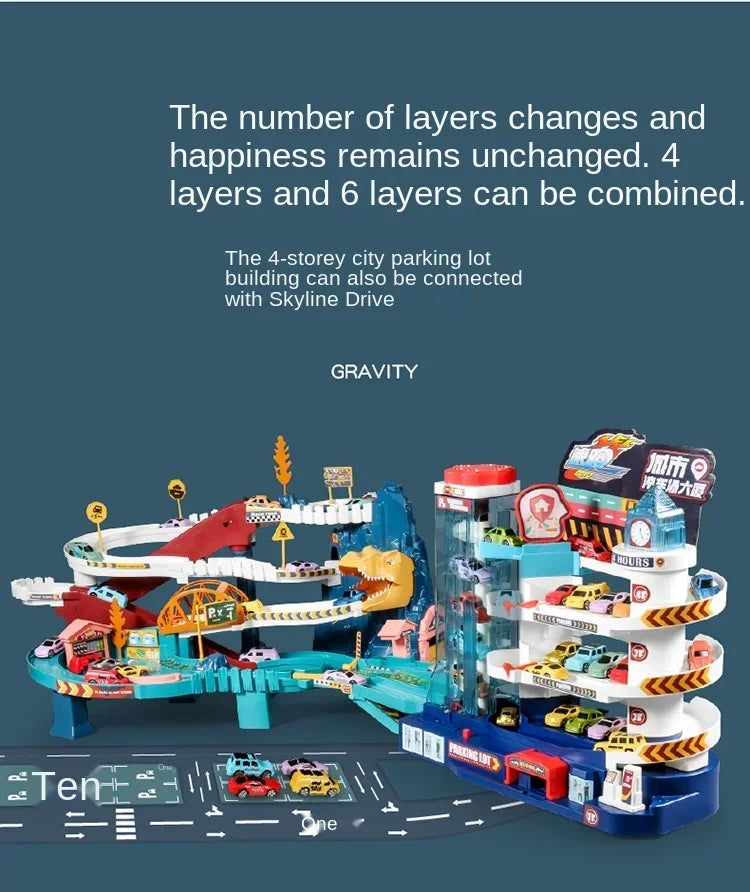 Electric Rail Car Dinosaur Building Parking Lot Adventure Racing Rail Car Toys  Brain Mechanical Interactive Rail Cars