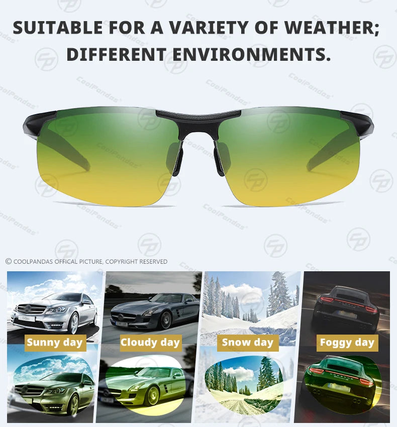 Aluminum Frame Photochromic Polarized UV400 Day Night Driving Safety Sunglasses for Men