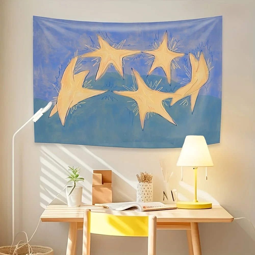Dreamy Starry Sky Tapestry Starry Blue-Purple Gradient Children's Room Decor Instagram-Style Bedroom Theme Room Decor