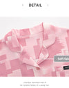 Women’s Winter 100% Cotton Pajama Set – Loose Fit, Turn-Down Collar, Long Sleeves, Cute Pink