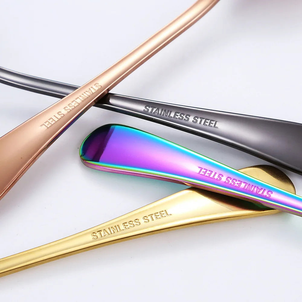 24pcs Golden Tableware Set Light Luxury Stainless Steel Cutlery Fork Knife Spoon Dinnerware Set Minimalist Decor with Gift Box