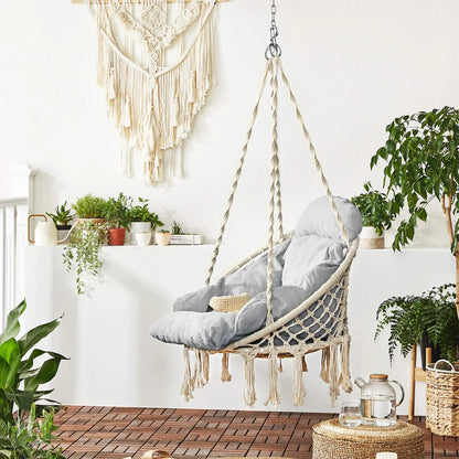 Outdoor Patio Garden Hammocks Hanging Hammock Swing Cotton Rope Chair Non-Iron Stand Indoor Camping Outdoor Furniture