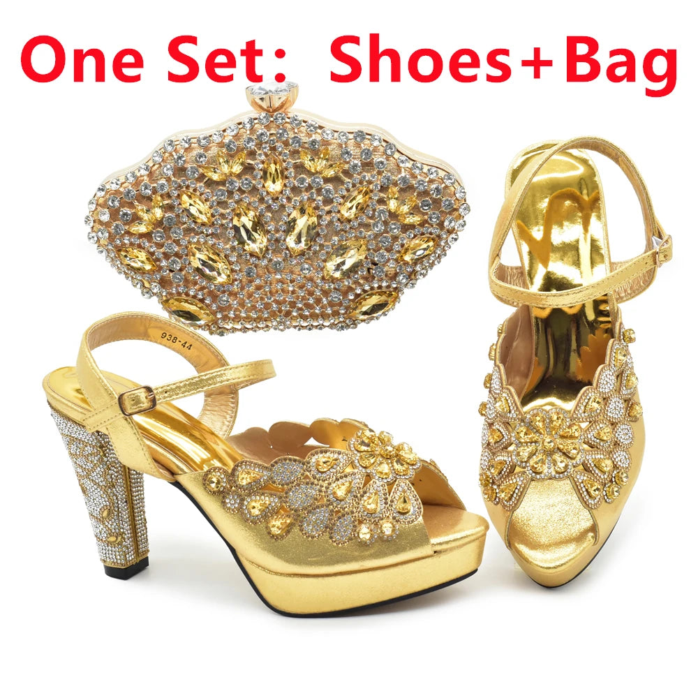 Style Matching Bag and Shoes Set Italian Women Design Shoes Matching Bag Decorated with Rhinestone Luxury Pumps Women