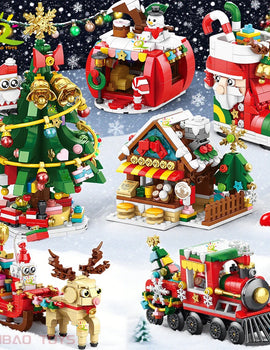 Christmas Tree Gingerbread Cafe Model Building Block DIY Elk Snowman Train Bricks Ornament Toys for  Adult Gift