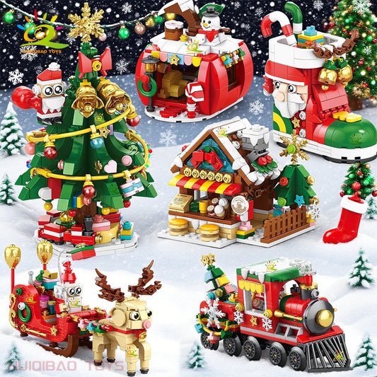 Christmas Tree Gingerbread Cafe Model Building Block DIY Elk Snowman Train Bricks Ornament Toys for Adult Gift