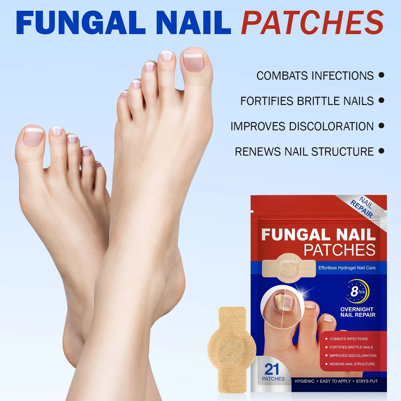 21Pcs Toenail Fungus Patch Waterproof Nail Repair Patches Nail Ingrown Correction Sticker Discolored Damaged Nail Foot Care Tool
