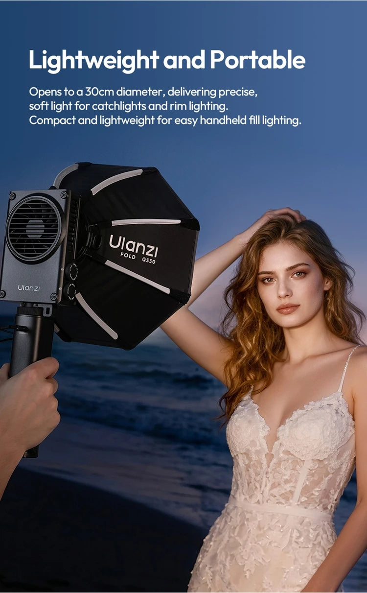 FOLD 30cm Octagon Softbox with Grid – Mini Bowens COB Light Flash, Lightweight & Quick Release