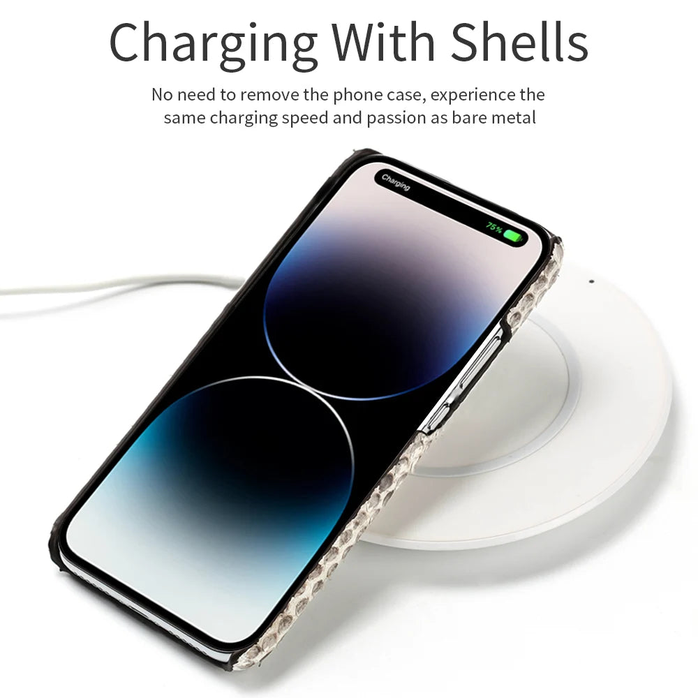 100% Genuine Python Leather Phone Case For iPhone 16 15 14 Pro Max 16Pro Plus Luxury Shockproof Protect Back Cover