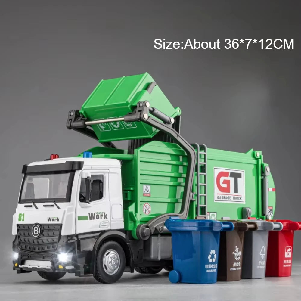 1:24 Scale Watering Cement Dump Trucks Model Garbage Truck Toy Car Sound Light Doors Opened Engineering Vehicles  Gifts