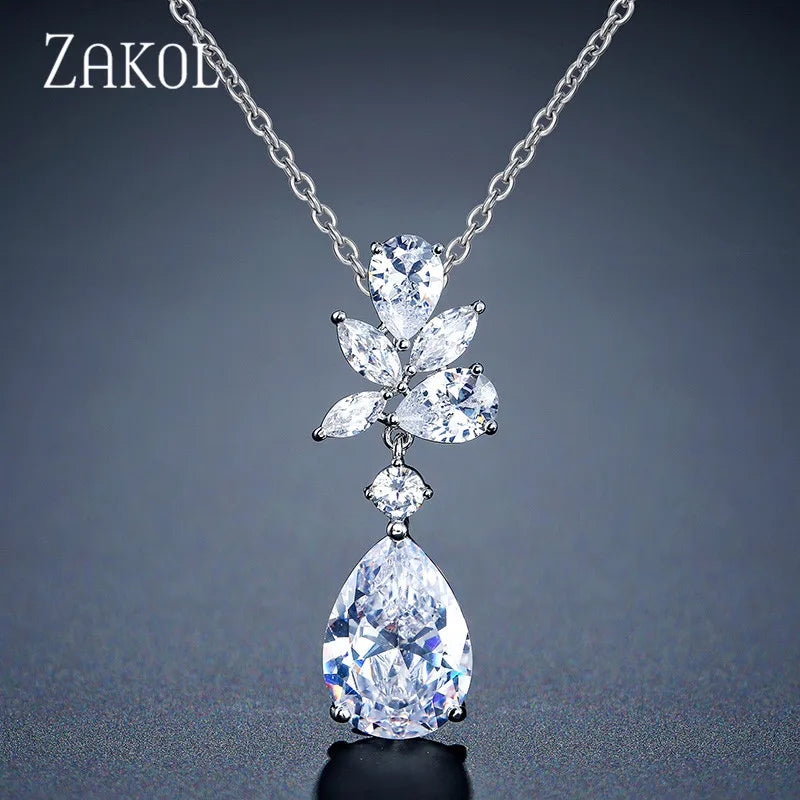 Water Drop Cubic Zirconia Pendant Necklace