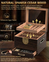 Cigar Humidor, Cedar Wood Cigar Box, Includes Leather Cigar Case, Cigar Tube, Digital Hygrometer and 2 Humidifiers, Gift Set