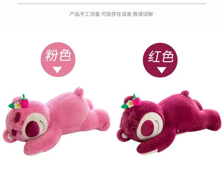Kawaii Strawberry Bear Plush Stuffed Animal Lying Down Pillow
