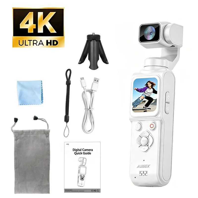 4K Pocket Action Camera 330° Auto-Rotate Lens Face Tracking Touchscreen Vlog Camera with WiFi