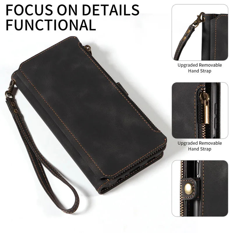 Luxury Leather Flip Wallet Case with Lanyard for Samsung Galaxy S26 / S25 / S24 / S23 Ultra & Plus – Magnetic Full Coverage Phone Bag Cover