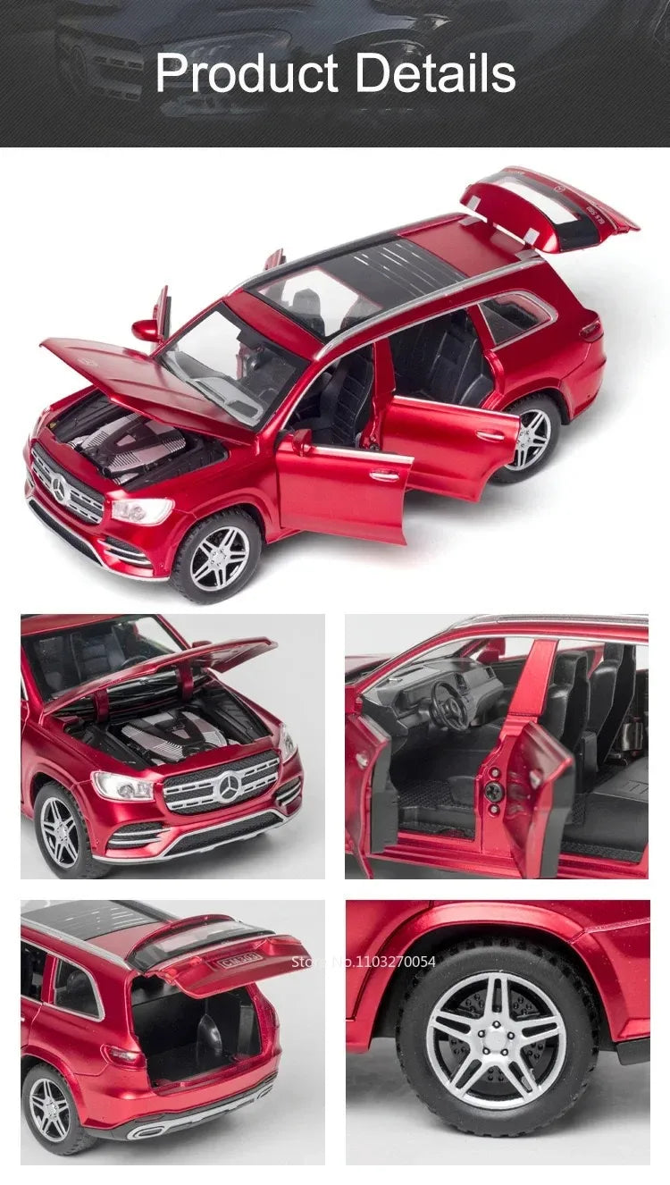 Scale 1:32 500k GLS580 Classic Car Model Toy Doors Opened Alloy Body Rubber Tire Vehicle Sound Light Models Collection Boys Gift