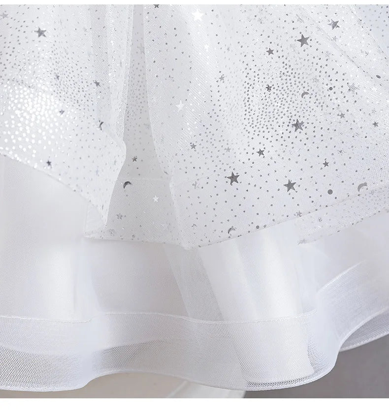 Elegant Girls' Performance Gown - Sleeveless Tulle Dress with Train for Piano Recital & Walk Show