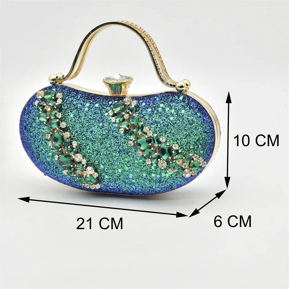 Nigeria Fashion Bag and Mid-Heel Pointed Shoes Girly Party Shoes and Bag Set Decorated with Rhinestone Wedding Shoes Bride