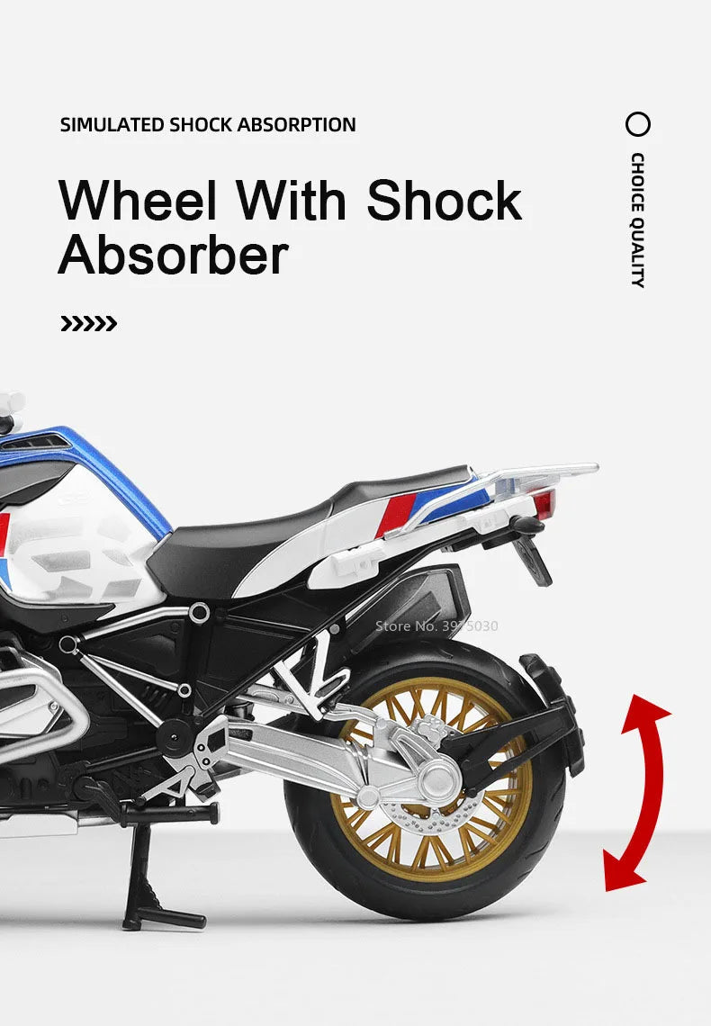 1:12 BMW R1250 GS Alloy Scale Motorcycle Model Toy Highly Simulated Static Motorcycle Model Wheel Suspension Collection