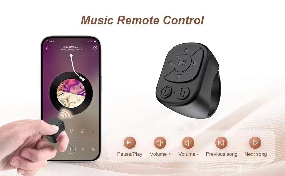 Tiktok Scrolling Ring Tiktok Remote Control Is Suitable for Iphone, iPad Bluetooth Page Turning Ring Roller, Both Camera Shutter, Short Video and Music Remote Control Function, Compatible with Ios and Android Phones