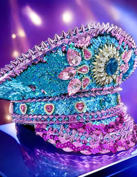 Luxury Festival Rhinestone Captain Hat Military Cap Sergeant Hat Hen Do Hat Mucis Festival Steampunk Caps Fashion Masquerade