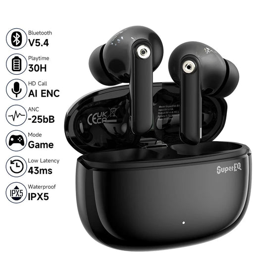 SuperEQ S10 ANC Bluetooth 5.4 Earphones Wireless TWS Active Noise Cancelling Headphones Earbuds With ENC Mics Game Mode