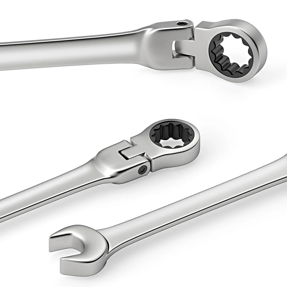Metric Ratchet Spanner Wrench Set 8–22mm Flex Head 72-Tooth Gear Ring Combination Wrench Kit with Canvas Storage Bag