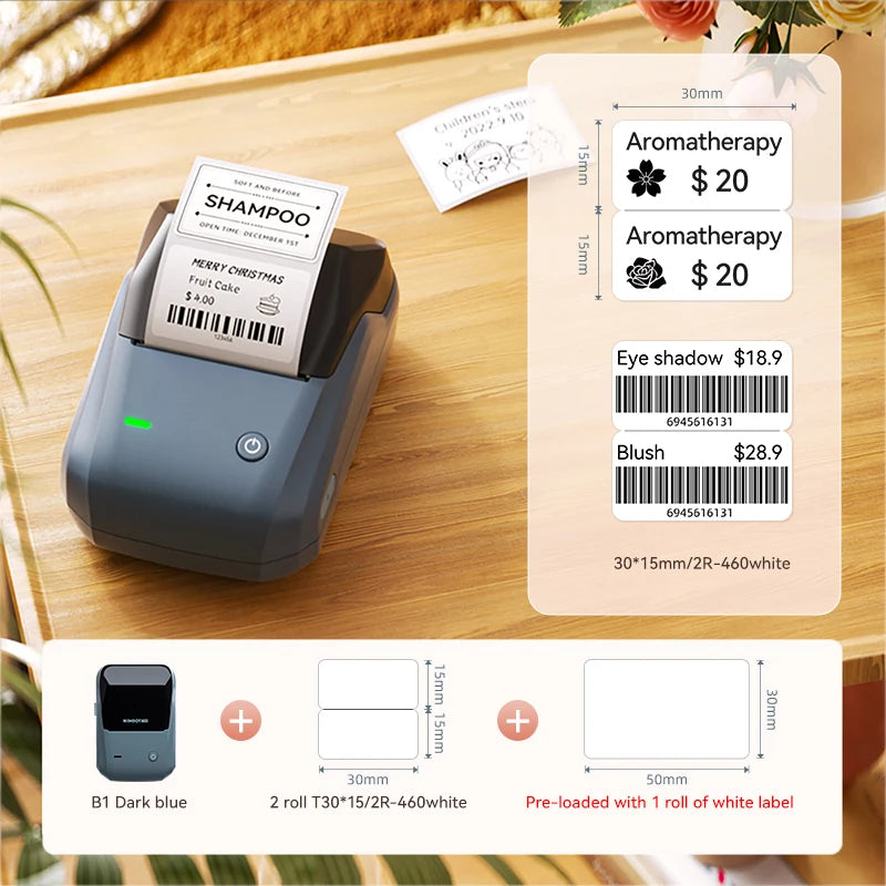 B1 Portable Label Printer, Bluetooth Wireless Mini Thermal Label Maker 20–50mm, Inkless Sticker Printer for Home & Business