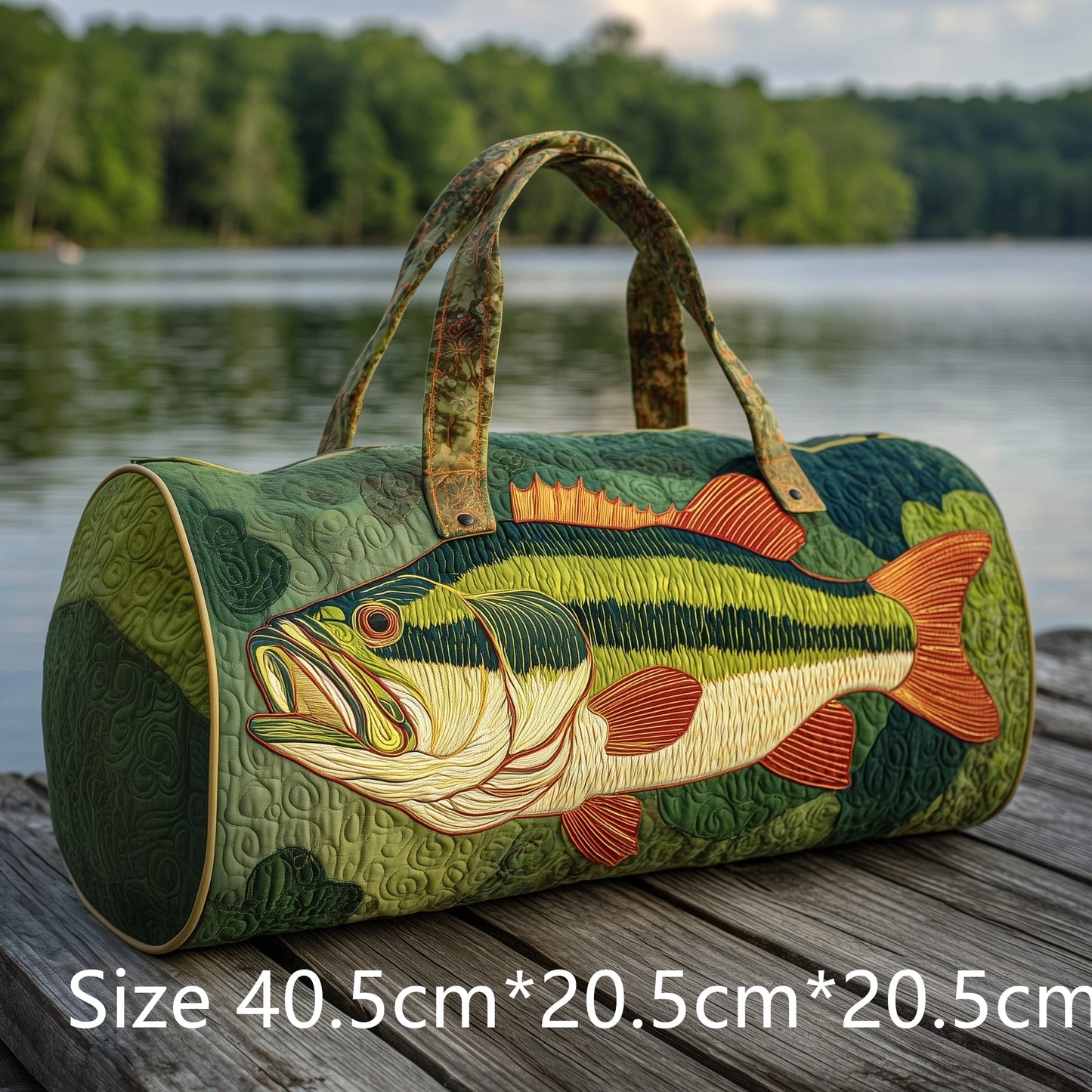 Trendy Handmade Quilted Fishing Gear Bag Bass Fish 3D Printed Duffle Bag Weekender Bag for Men Fisherman Gift Outdoor Adventures