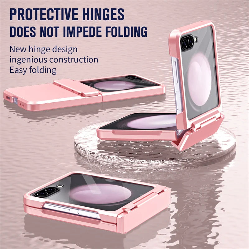 For Samsung Galaxy Z Flip 6 5 Flip5 Case Luxury Matte With Mirror Film Folding Hinge Shockproof Protection Hard Cover accessory