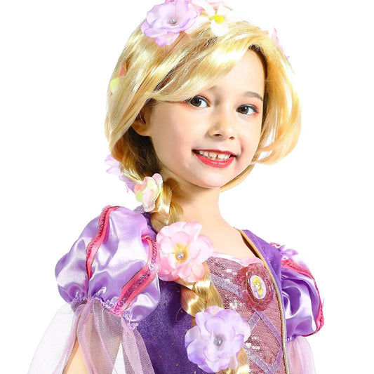 Girls Long Blonde Rapunzel Wigs For  Princess Woman Costume Cosplay Fairytale Ball Braid Wigs For Halloween Christmas Party