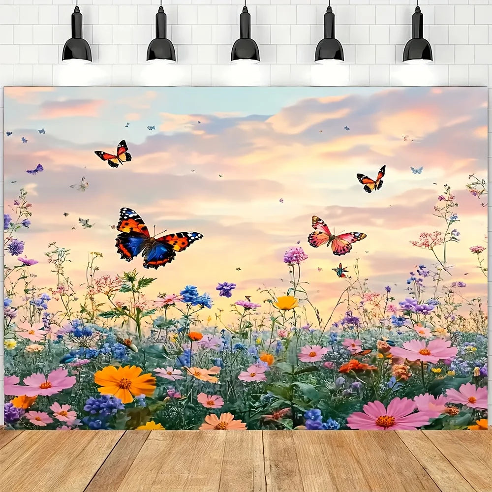Dreamy Floral Butterfly Tapestry Orange Blossom Cluster Living Room Feature Wall Girly-Style Theme Room Decor