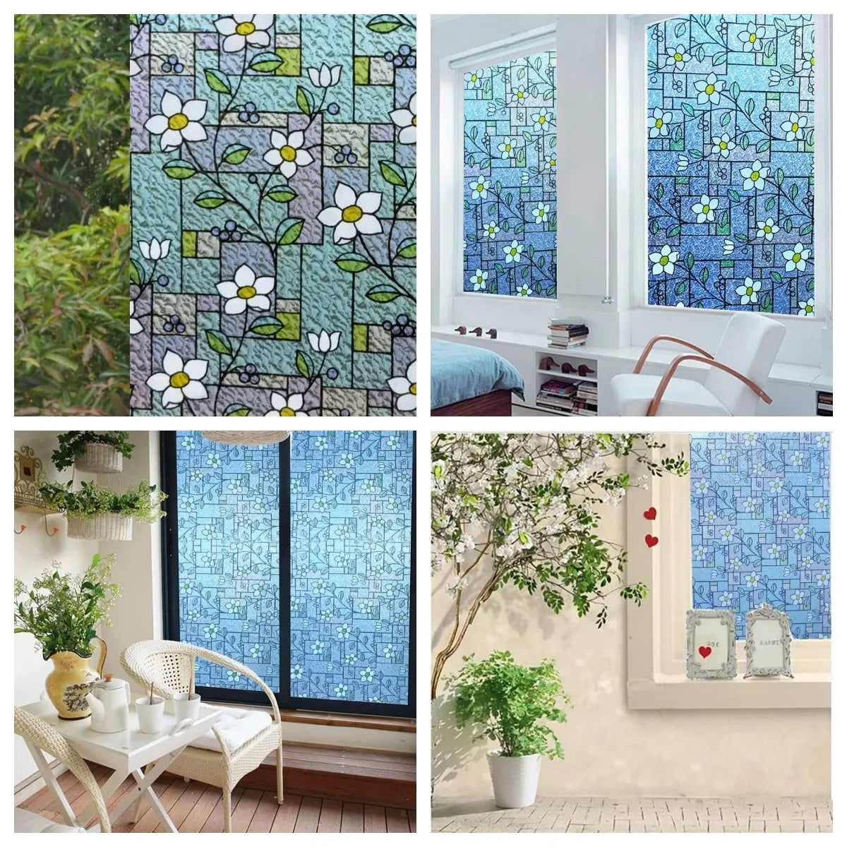 Window Film Privacy Stained Glass Film Static Cling Decorative Vinyl Removable Window Tint UV Blocking Stickers for Home Office